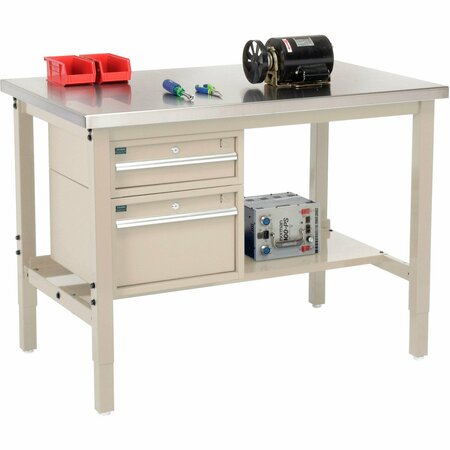 GLOBAL INDUSTRIAL 48inW x 30inD Production Workbench, SS Square Edge with Drawers & Shelf, Tan 319286TN